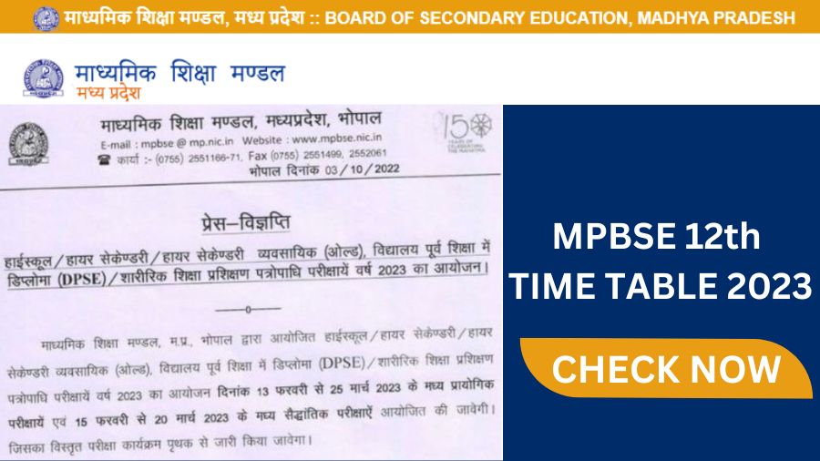 MPBSE 12th TIME TABLE 2023