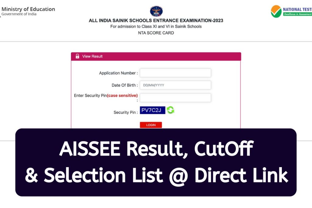 AISSEE Result 2023 - Sainik School Class 6 & 9 CutOff, Merit List @ aissee.nta.nic.in
