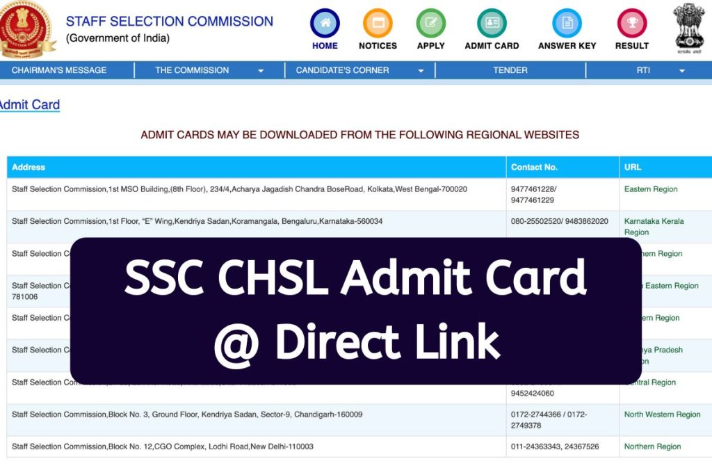 SSC CHSL Admit Card 2023, Direct Link @ ssc.nic.in 10+2 Hall Ticket