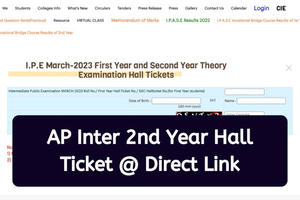 AP Inter 2nd Year Hall Ticket 2023 - BIEAP Intermediate Admit Card @ bieap.apcfss.in