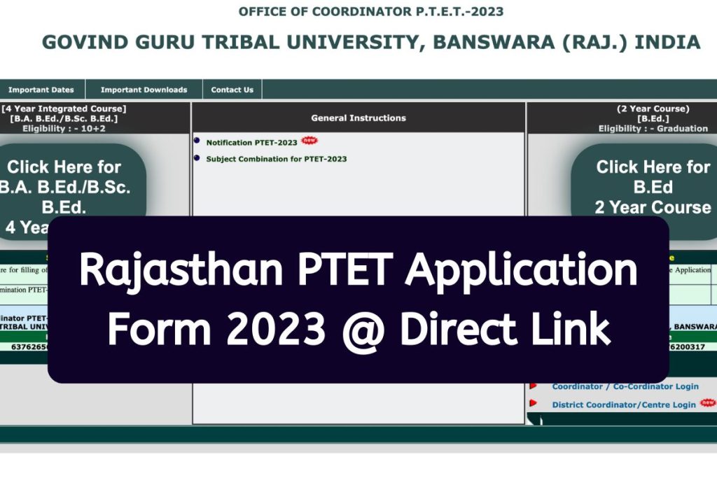 Rajasthan PTET Application Form 2023 - Notification, Eligibility, Apply Online @ ptetggtu.com