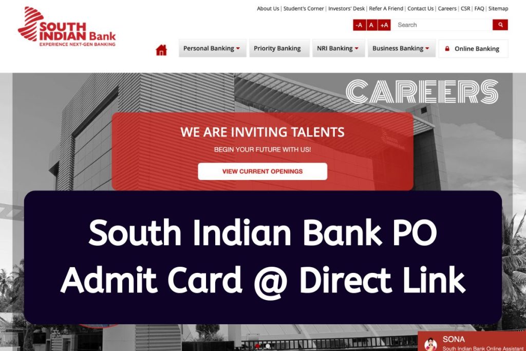 South Indian Bank PO Admit Card 2023 - SIB Probationary Officer Hall Ticket @ southindianbank.com