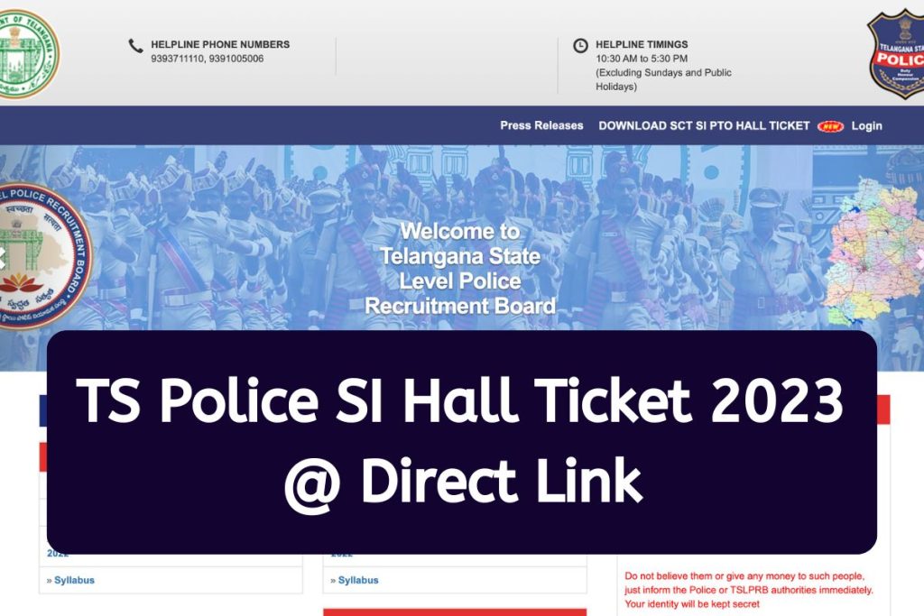 TS Police SI Hall Ticket 2023 - TSLPRB Sub Inspector Admit Card @ www.tslprb.in