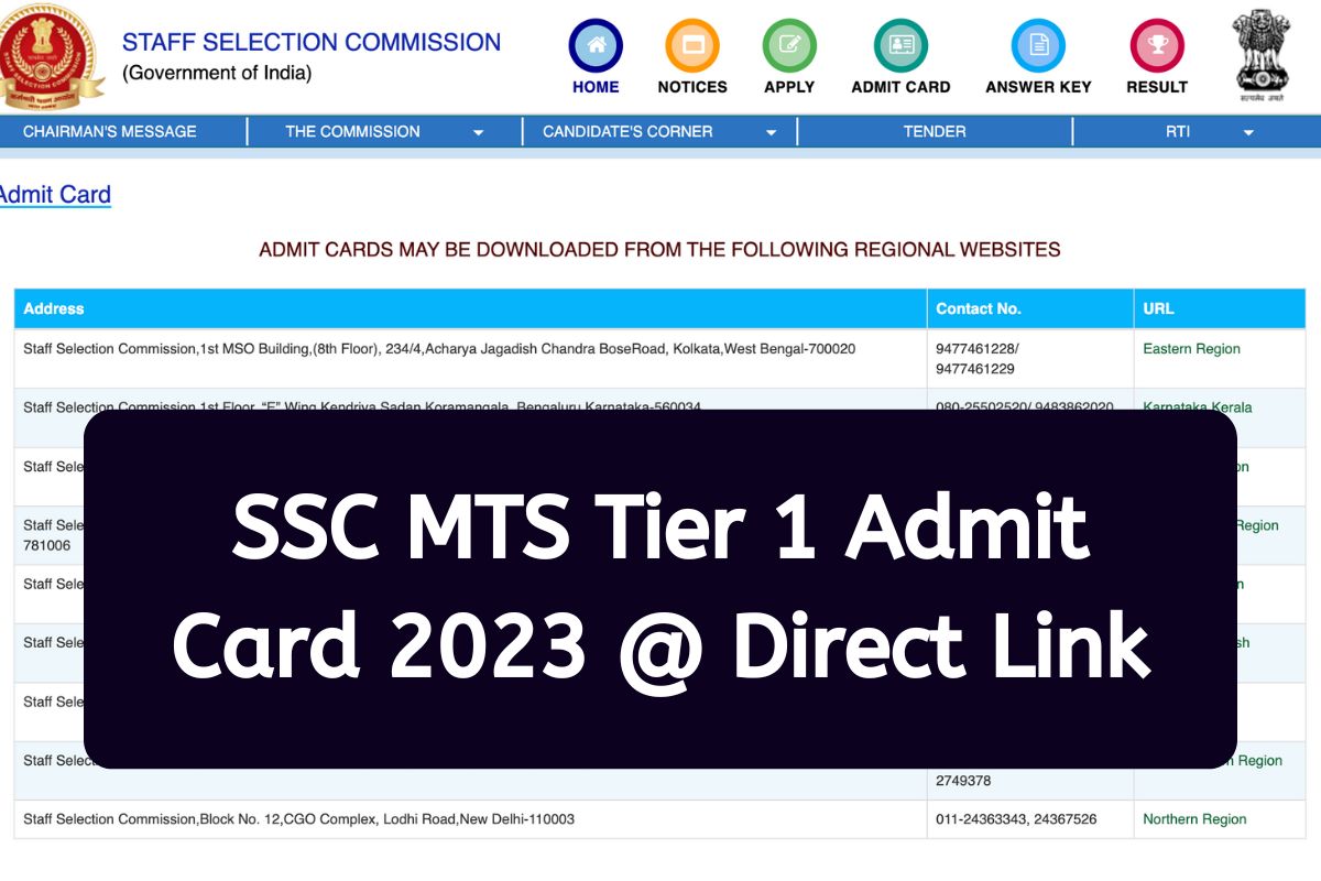 SSC MTS Tier 1 Admit Card 2023 @ Direct Link