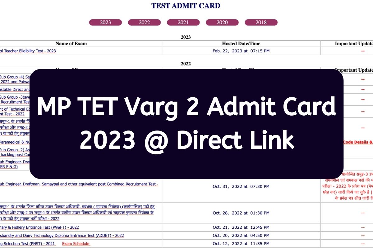 MP TET Varg 2 Admit Card 2023 @ Direct Link