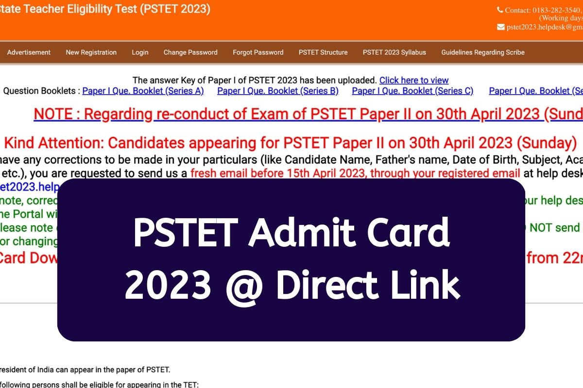 PSTET Admit Card 2023 Paper 2 @ Direct Link